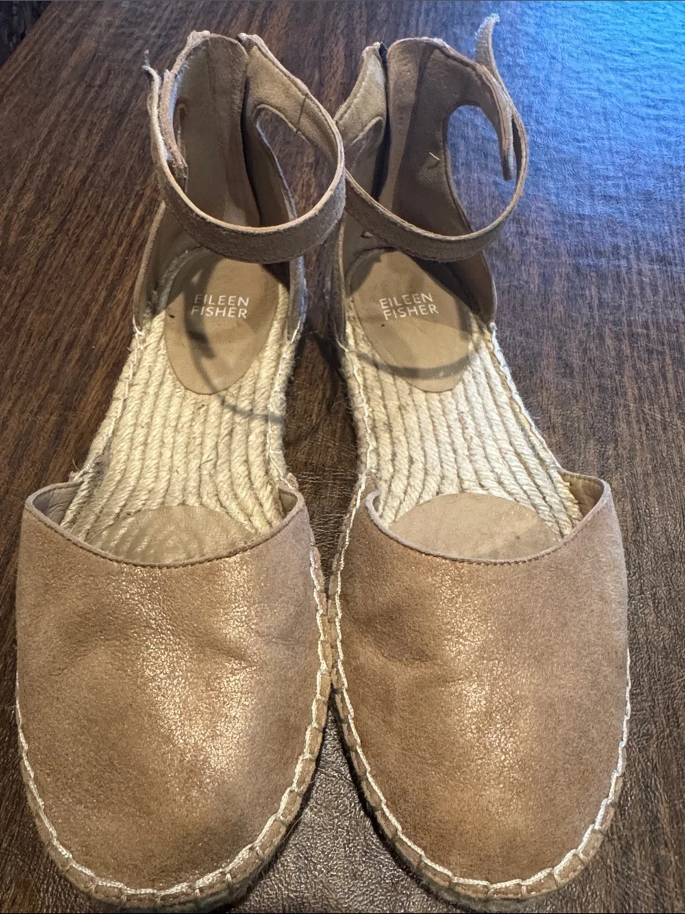 Eileen Fisher Taupe Suede Espadrille Ankle-Strap Sandals